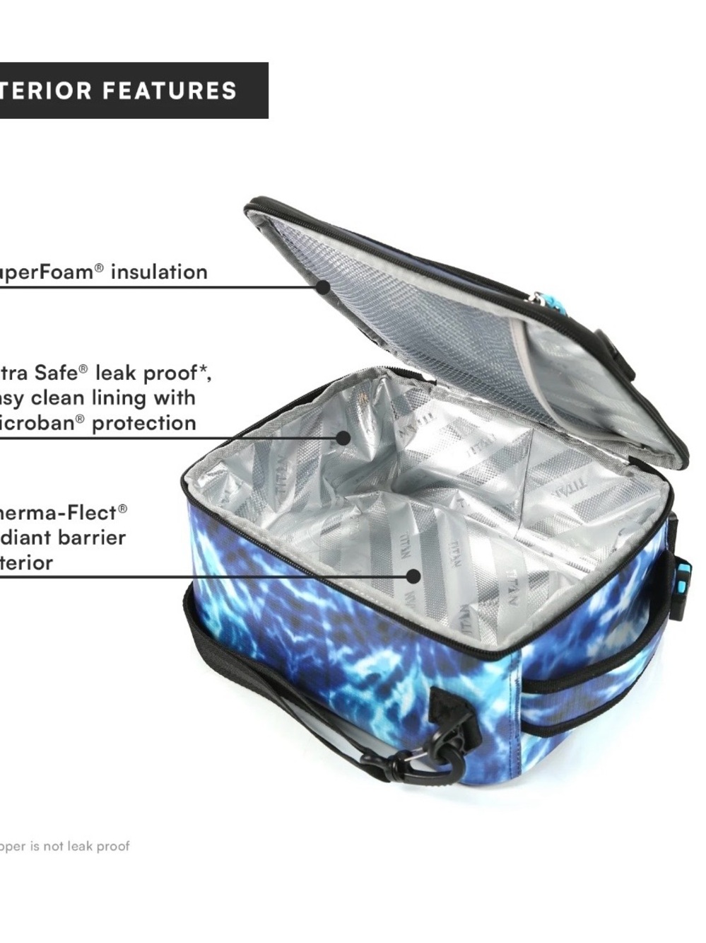 Titan by Arctic Zone Fridge Cold Upright Lunch Pack, Kaleidoscope Blue Tie Dye - Picture 4 of 6